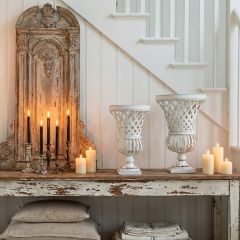 Distressed Finish Woven Metal Footed Urn