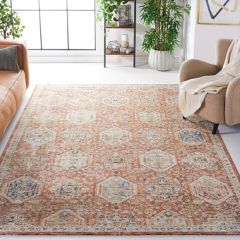 Distressed Geometric Pattern Rust/Blue Area Rug