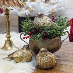 Distressed Gold Finish Tabletop Bird Figurines Set of 3