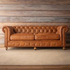 Distressed Leather Roll Arm Sofa