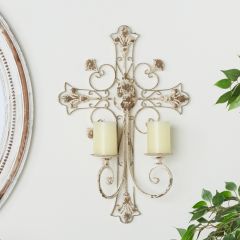 Distressed Metal Cross Wall Sconce
