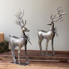 Distressed Metal Rustic Reindeer Figures Set of 2