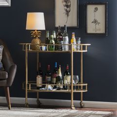 Distressed Metal Serving Cart On Wheels