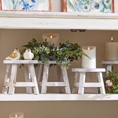 Distressed Mini Wood Stool Riser Set of 2