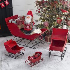 Distressed Red Metal Decorative Christmas Sleigh