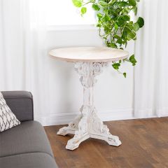 Distressed Round Pedestal Accent Table