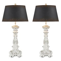 Distressed Table Lamp With Black Shade Set of 2