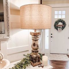 Distressed Table Lamp With Neutral Shade