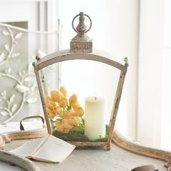 Distressed White Metal Arch Lantern