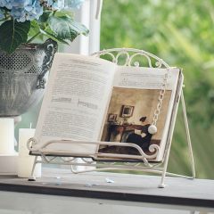 Distressed White Metal Book Stand