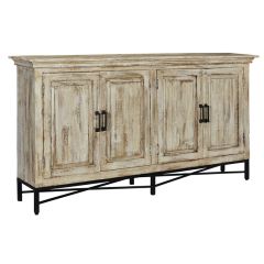 Distressed White Sideboard On Iron Base