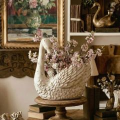Distressed White Swan Planter