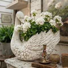 Distressed White Swan Planter