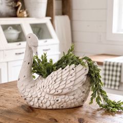 Distressed White Swan Planter