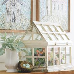 Distressed White Tabletop Terrarium 24 Inch