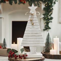 Distressed White Wood Christmas Tree with Bow