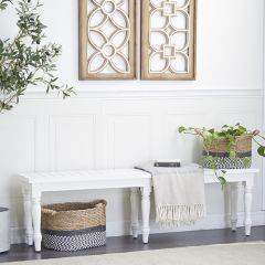 Distressed Wood 6 Leg Entryway Bench