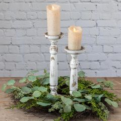 Distressed Wood Pillar Candle Holder