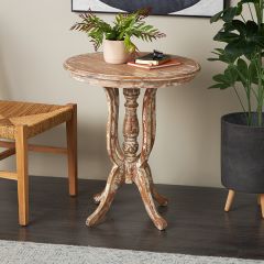 Distressed Wood Round Pedestal Accent Table