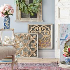 Distressed Wood Square Wall Mirror Set of 2