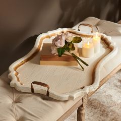 Distressed Wood Tray With Scalloped Edge