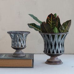 Distressed Woven Metal Urn Planters Set of 2