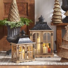 Double Door Wood and Metal Lantern Set of 2