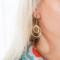 Double Hammered Drop Circle Earrings