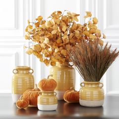 Double Handled Ceramic Pot Vase Collection Set of 3