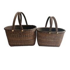 Double Handled Rattan Basket Set of 2