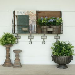 Double Wire Wall Basket Organizer with Hooks