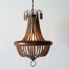 Dramatic Draping Wood Bead Pendant Light