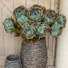 Dusty Teal Decorative Peony Stem