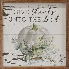 Give Thanks Pumpkin Greenery Whitewash Wall Art