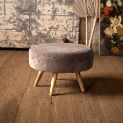 Round Velvet Wood Leg Ottoman