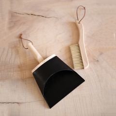 Dust Pan with Wood Handle and Brush