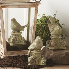 Gray Bird Statues on Pedestals Set of 3