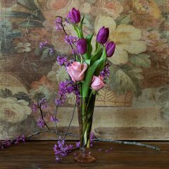 Etched Glass Tinted Trumpet Vase