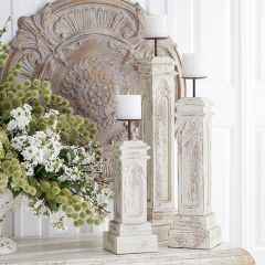 White Washed Candle Holder Set of 3