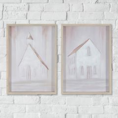 Simple Church and House Wall Art Set of 2