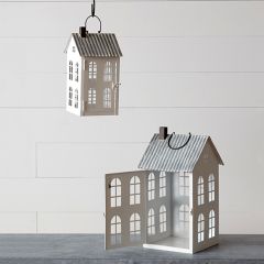 Tin House Decor with Corrugated Roof Set of 2