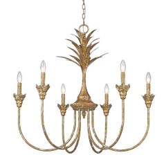 Metal Palm 6 Light Chandelier Heirloom Gold