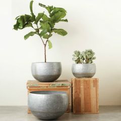 Round Galvanized Metal Planters Set of 3