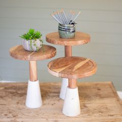 Stone Base Wood Riser Set of 3