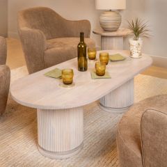 Ribbed Base Double Pedestal Coffee Table Natural Bleached