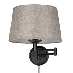 Matte Black Articulating Wall Sconce with Natural Sisal Shade