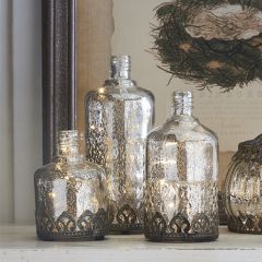 Decorative LED Mercury Glass Bottles Set of 3
