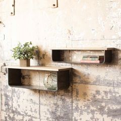 Wood And Metal Wall Shelf Set of 2 1