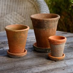 Earthy Antiqued Planter Pot with Saucer Set of 3