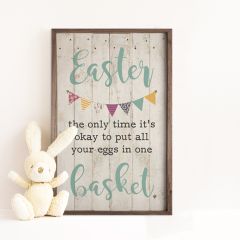 Easter Basket Banner Whitewash Framed Sign